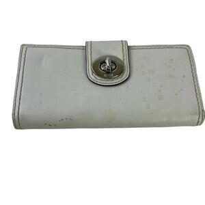 Coach Womens White Turn Lock Wallet Billfold Coin Purse PInk Lining Real Leather
